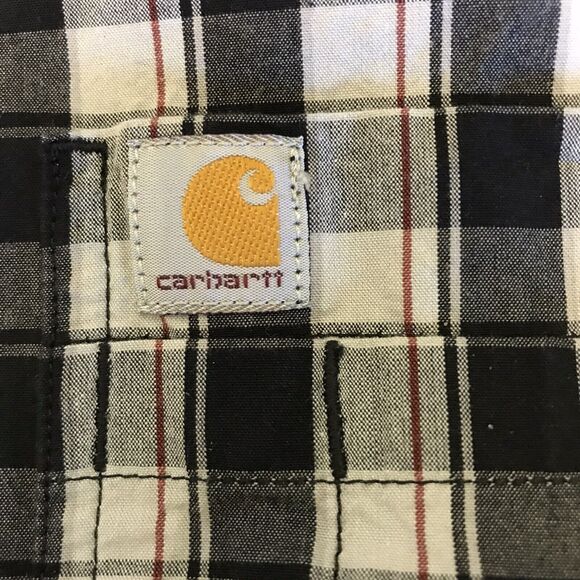 Carhartt Black Plaid Shirt Men's 2XL Button Down Short Sleeve Casual Work Shirt - Picture 1 of 13